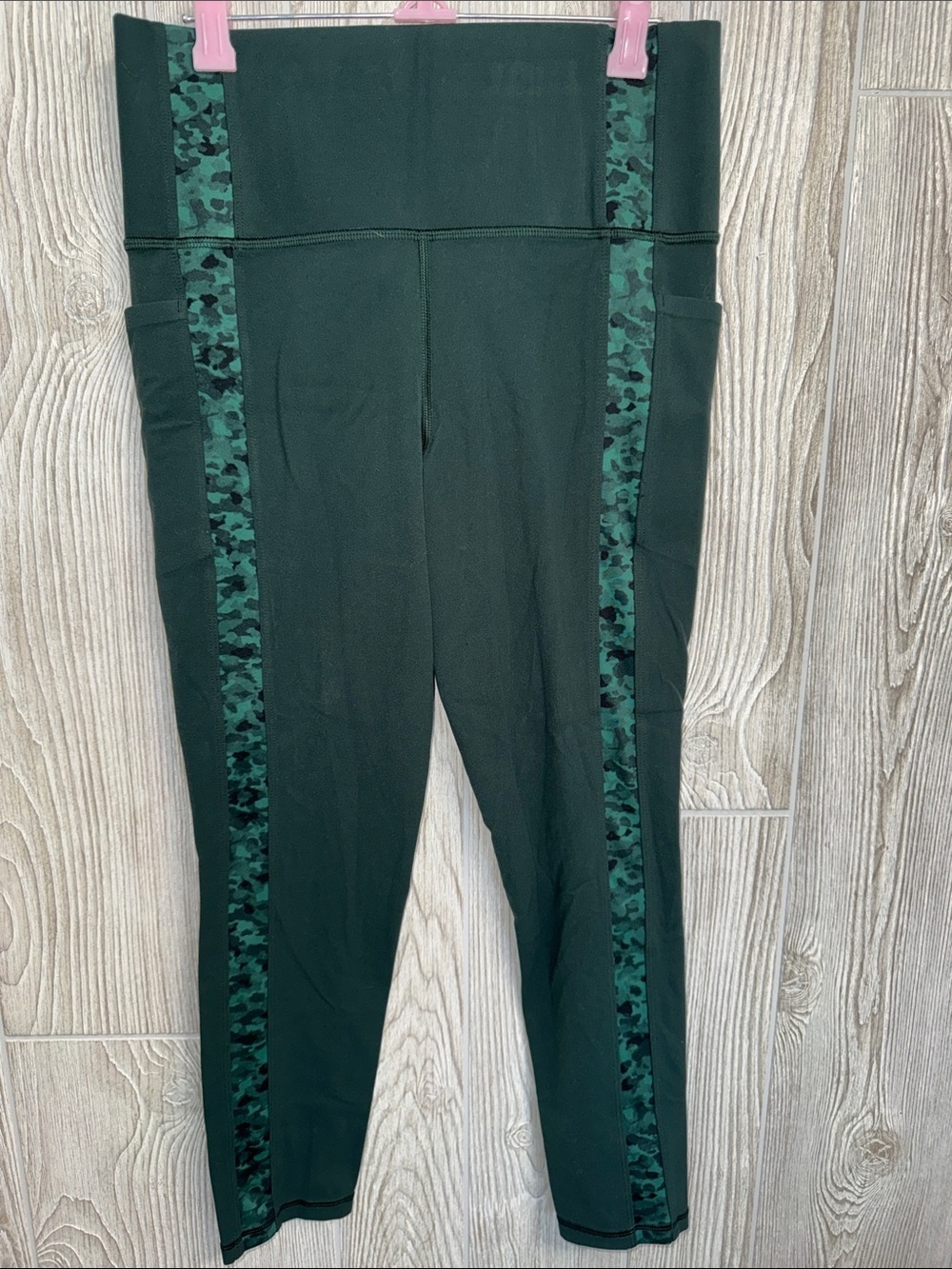 Athleta Dark Green Leggings with Camouflage Side Panels